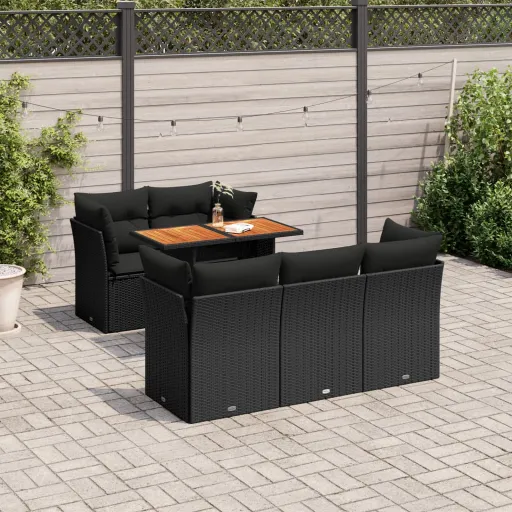Conjunto Sofás de Jardim c/ Almofadões Vime PE Preto (6 pcs)