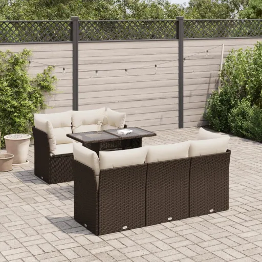 Conjunto de Sofás Jardim c/ Almofadões Vime PE Castanho (6 pcs)