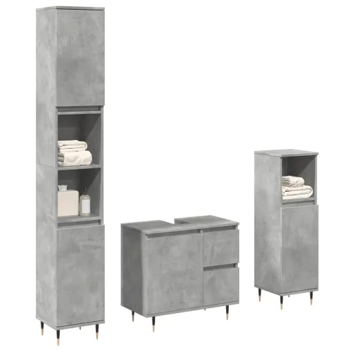 Conj. Móveis Casa Banho Derivados Madeira Cinza Cimento (3 pcs)