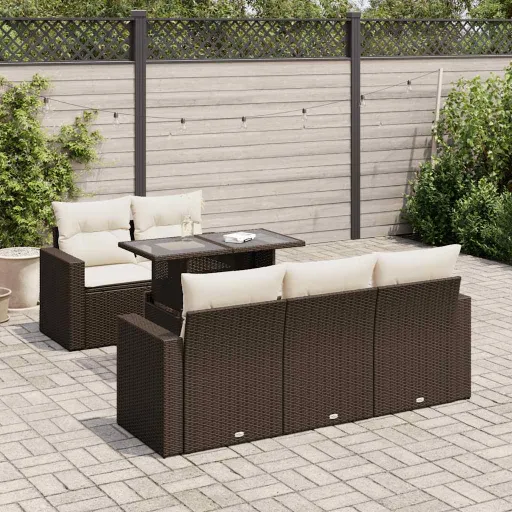Conjunto de Sofás Jardim c/ Almofadões Vime PE Castanho (6 pcs)