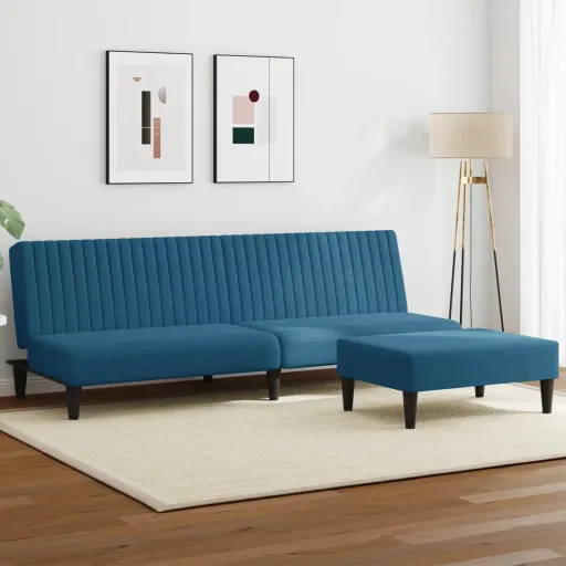 Conjunto de Sofás Veludo Azul (2 pcs)