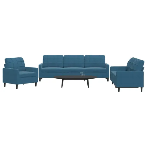 Conjunto de Sofás com Almofadões Veludo Azul (3 pcs)