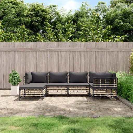 Conjunto Lounge de Jardim c/ Almofadões Vime PE Antracite (6 pcs)