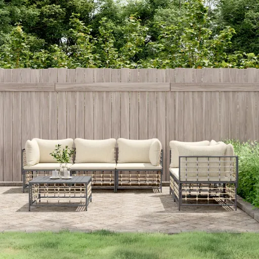 Conjunto Lounge de Jardim c/ Almofadões Vime PE Antracite (6 pcs)