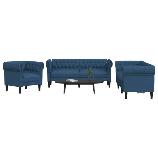 Conjunto de Sofás Tecido Azul (3 pcs)