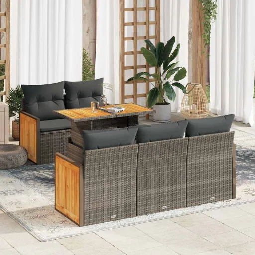 Conjunto Sofás Jardim com Almofadões PE/Acácia Cinzento (6 pcs)