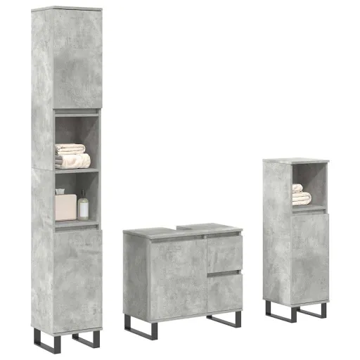 Conj. Móveis Casa Banho Derivados Madeira Cinza Cimento (3 pcs)