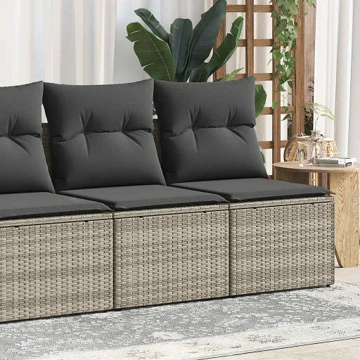 Conjunto Sofás de Jardim c/ Almofadões Acácia e Vime PE (2 pcs)