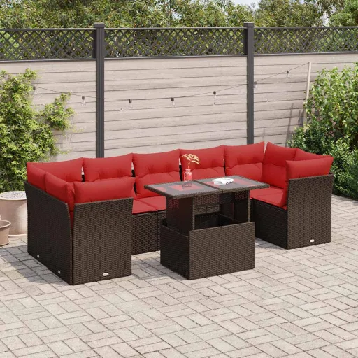 Conj. Sofás Jardim c/ Almofadões Vime PE/Acácia Castanho (8 pcs)