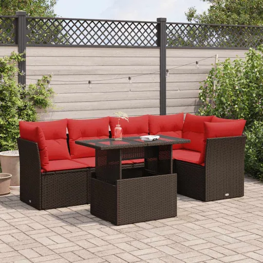 Conj. Sofás Jardim c/ Almofadões Vime PE/Acácia Castanho (6 pcs)