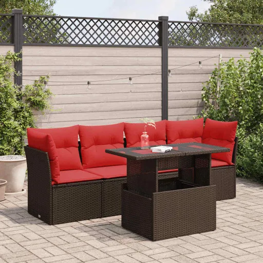 Conj. Sofás Jardim c/ Almofadões Vime PE/Acácia Castanho (5 pcs)