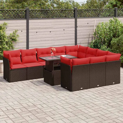 Conj. Sofás Jardim c/ Almofadões Vime PE/Acácia Castanho (11 pcs)