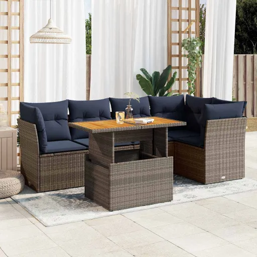 Conjunto Sofás de Jardim com Almofadões Vime Cinzento (6 pcs)