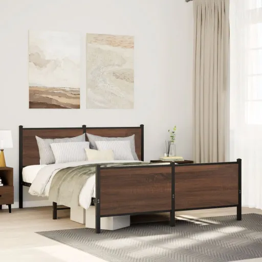 Estrutura de Cama Sem Colchão 140x190cm Metal Carvalho Castanho
