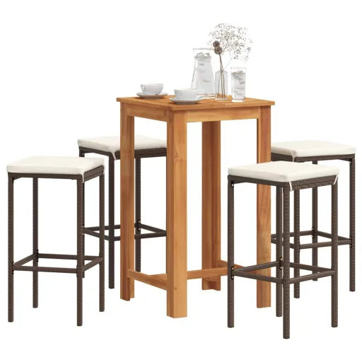 Conjunto de Bar p/ Jardim Acácia Maciça/Vime PE Castanho (5 pcs)