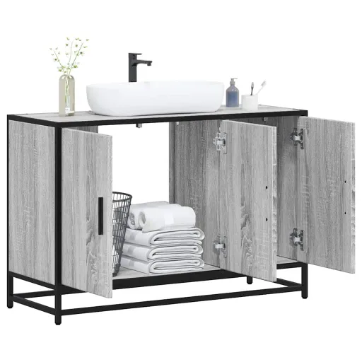 Armário p/ Lavatório WC 90x33x60 cm Deriv.Madeira Cinza Sonoma
