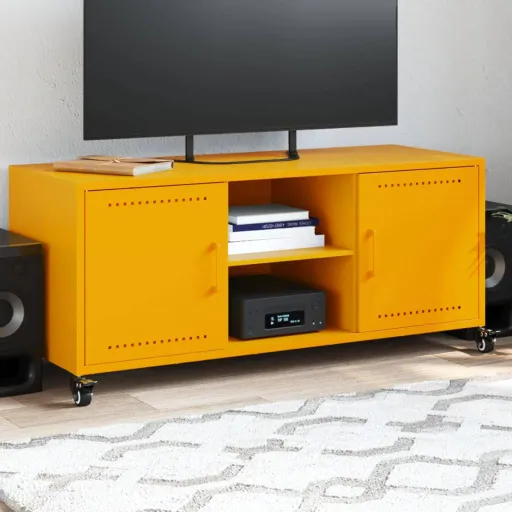 Móvel de TV 100,5x39x43,5 cm Aço Amarelo Mostarda