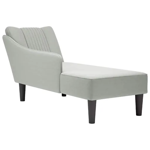 Chaise-Longue com Apoio de Braço Direito Veludo Cinzento Claro