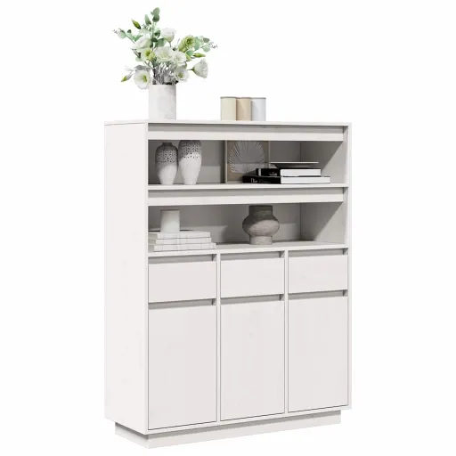 Aparador Alto 89x34x116,5 cm Madeira de Pinho Maciça Branco
