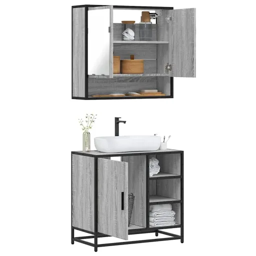Conjunto Móveis WC Derivados de Madeira Sonoma Cinza (2 pcs)
