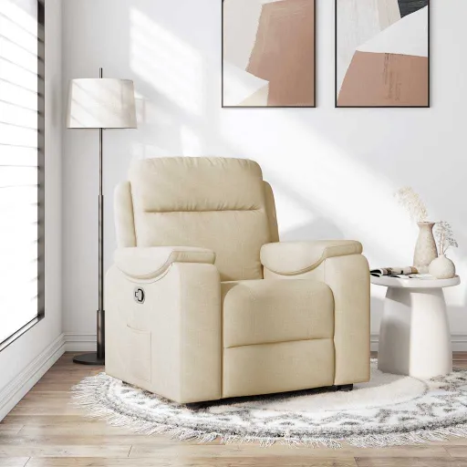 Poltrona Reclinável Tecido Cor Creme