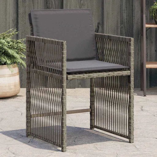 Cadeiras de Jardim com Almofadões   Vime PE Cinzento (4 pcs)
