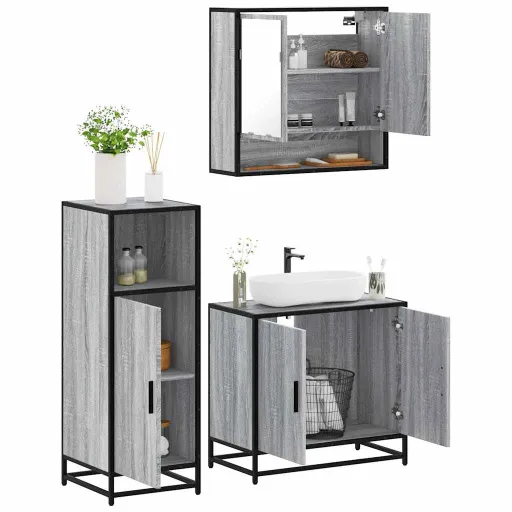 Conjunto Móveis Casa de Banho Madeira Proc. Cinza Sonoma (3 pcs)