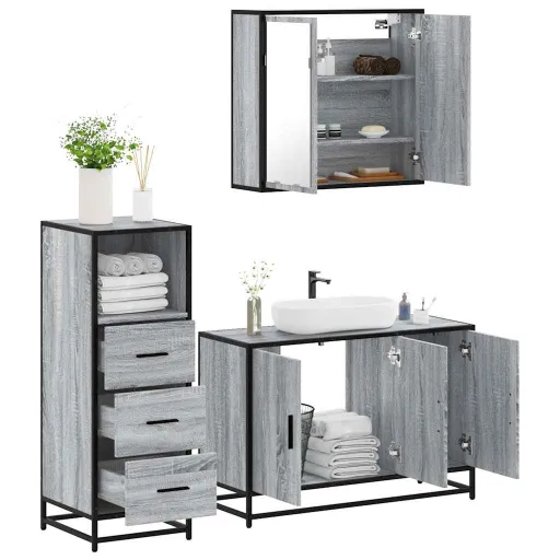 Conjunto Móveis Casa de Banho Madeira Proc. Cinza Sonoma (3 pcs)