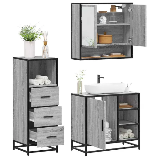 Conjunto Móveis Casa de Banho Madeira Proc. Cinza Sonoma (3 pcs)