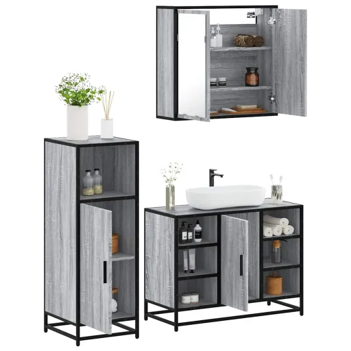 Conjunto Móveis Casa de Banho Madeira Proc. Cinza Sonoma (3 pcs)