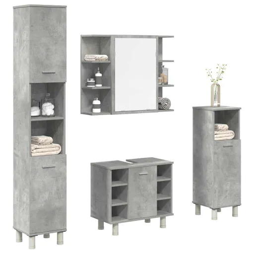 Conj. Móveis Casa Banho Derivados Madeira Cinza Cimento (4 pcs)