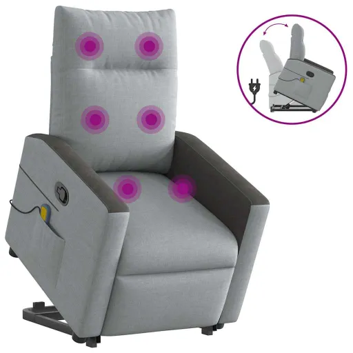Poltrona Reclinável Massagens Tecido Cinzento-Claro