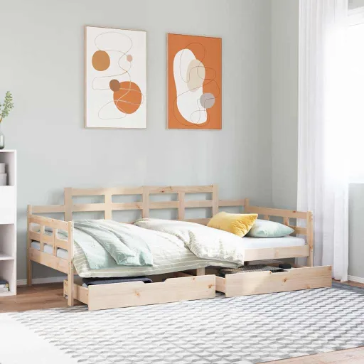 Sofá-Cama com Gavetas 80x200 cm Madeira de Pinho Maciça