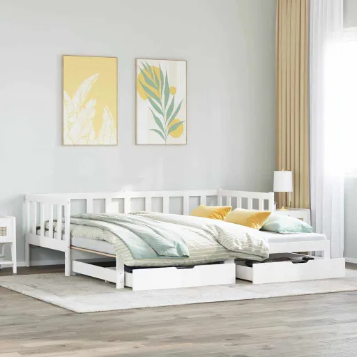 Sofá-Cama com Gavetão e Gavetas Sem Colchão 90x200 cm Branco
