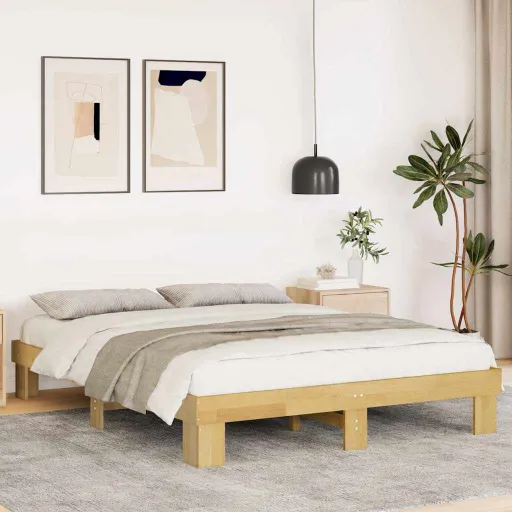 Estrutura de Cama Sem Colchão 135x190 cm Madeira Maciça Carvalho
