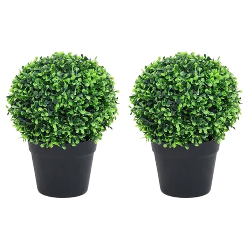Plantas Bolas de Buxo Artificiais c/ Vasos   37 cm Verde (2 pcs)
