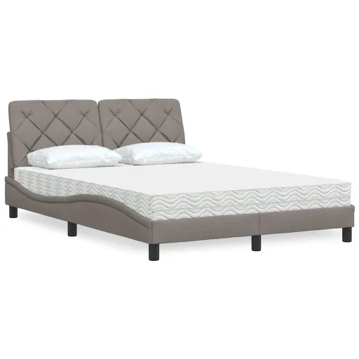 Cama com Colchão 140x200 cm Tecido Castanho-Acinzentado