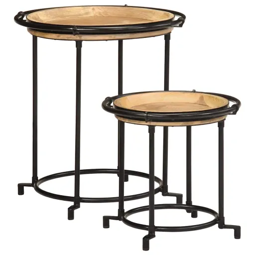 Conjunto de Mesa de Apoio Madeira de Mangueira Maciça (2 pcs)
