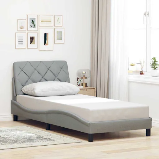 Estrutura de Cama Sem Colchão 80x200 cm Tecido Cinzento-Claro