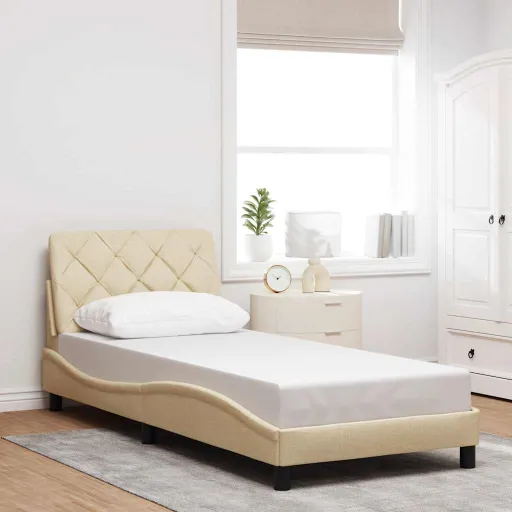 Estrutura de Cama Sem Colchão 90x200 cm Tecido Creme
