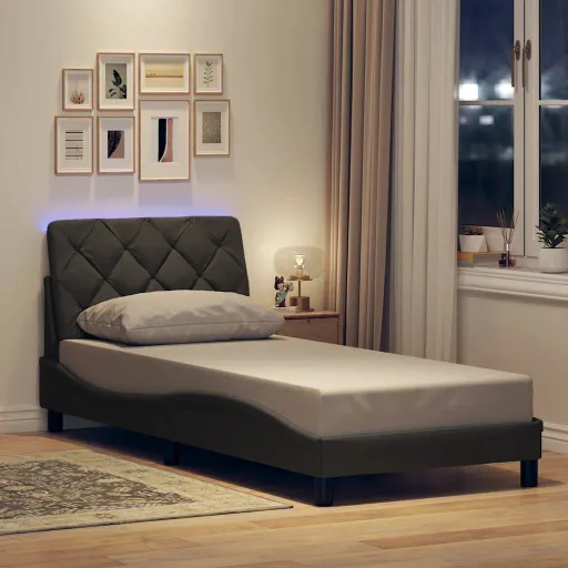 Estrutura de Cama com LED Sem Colchão 90x190 cm Tecido
