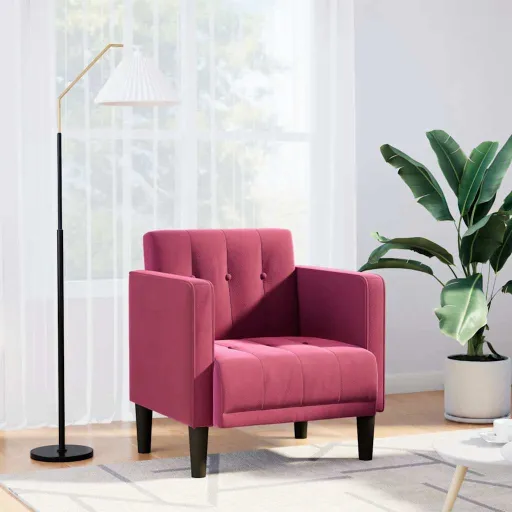 Poltrona com Apoio de Braços 53 cm Veludo Vermelho Tinto