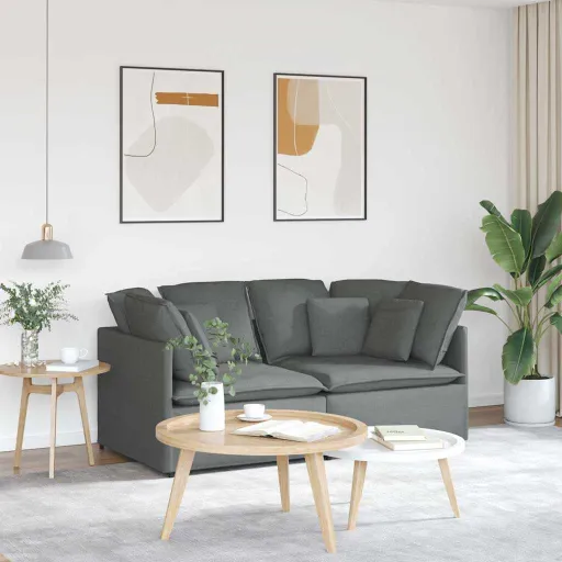 Sofá Modular com Almofadas Tecido Cinzento-Escuro