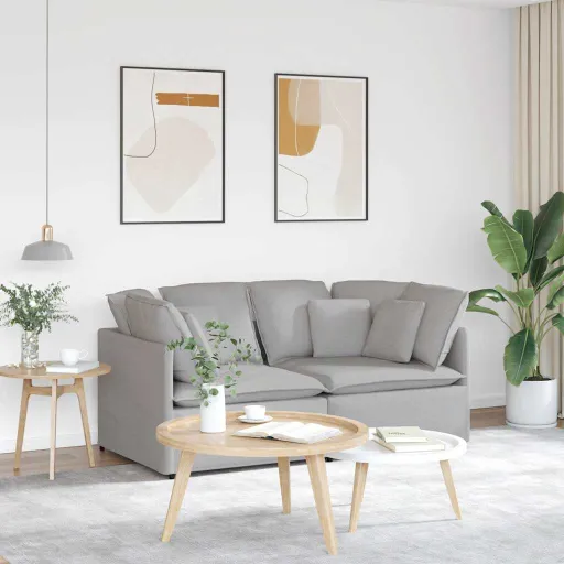 Sofá Modular com Almofadas Tecido Cinzento Nublado