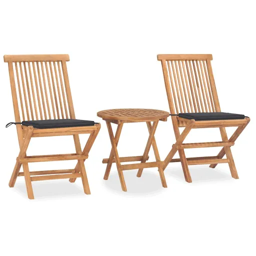 Conj. Jantar Dobrável Exterior c/ Almofadão Teca Maciça (3 pcs)