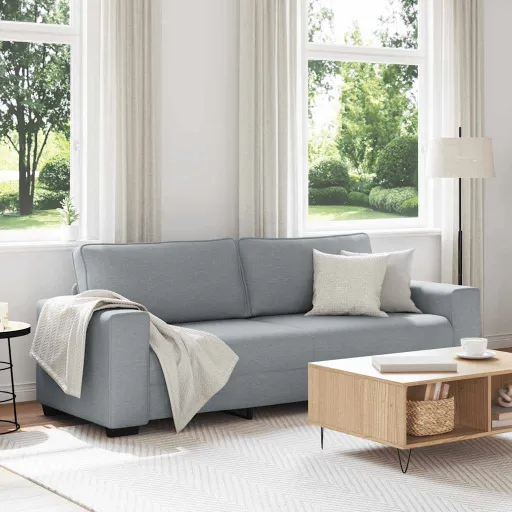 Sofá de 3 Lugares 220x77x82 cm Tecido Cinza-Claro