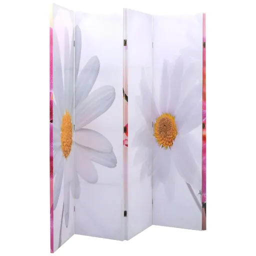 Biombo Dobrável com Estampa de Flores 200x170 cm