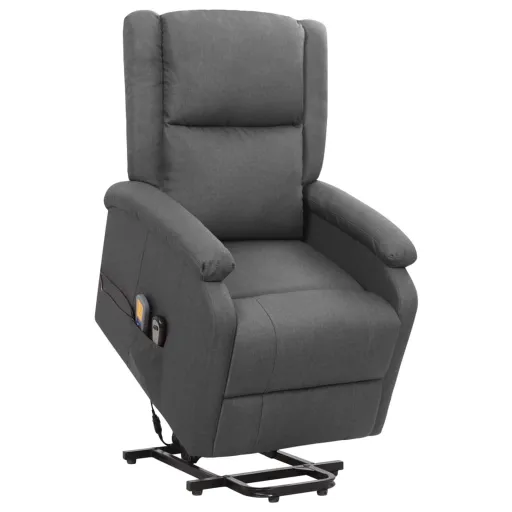 Poltrona de Massagens Elevatória Tecido Cinzento-Escuro