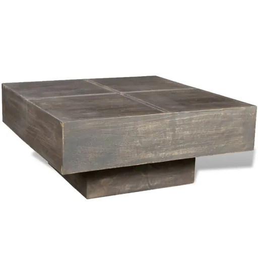 Mesa de Centro Quadrada em Madeira de Mangueira Castanho Escuro