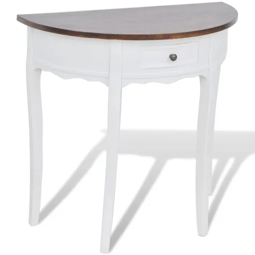 Mesa Consola Meia-Lua com Gaveta e Tampo Castanho